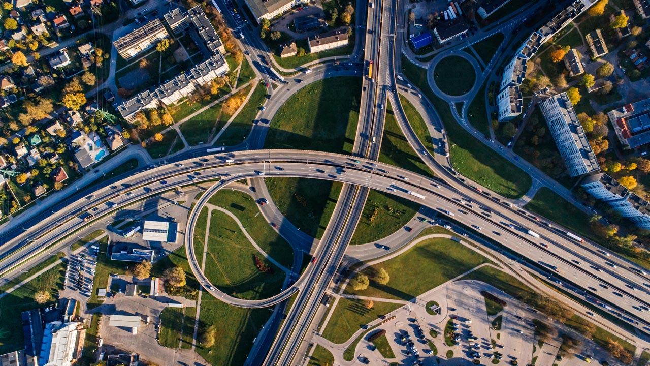 Aerial photo of roadway and interchange