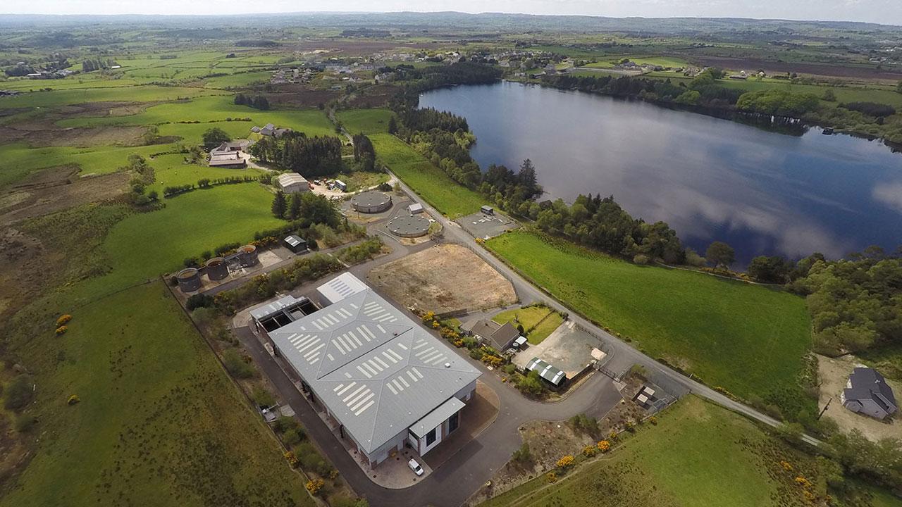 Aerial view of water treatment plant in Northern Ireland